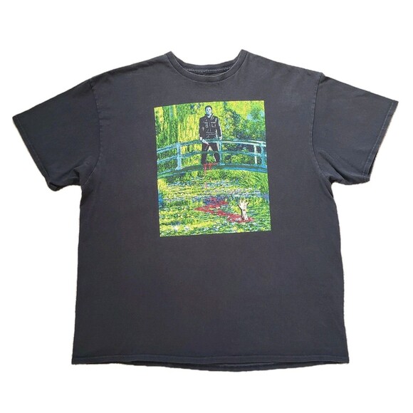 Halloween Michael Myers Monet Parody Size 2XL Mens Faded Black Horror T-Shirt - Picture 1 of 6